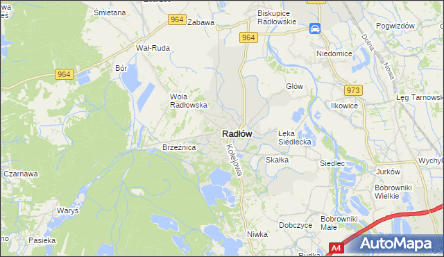 mapa Radłów powiat tarnowski, Radłów powiat tarnowski na mapie Targeo