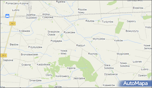 mapa Radzyń gmina Grabów, Radzyń gmina Grabów na mapie Targeo