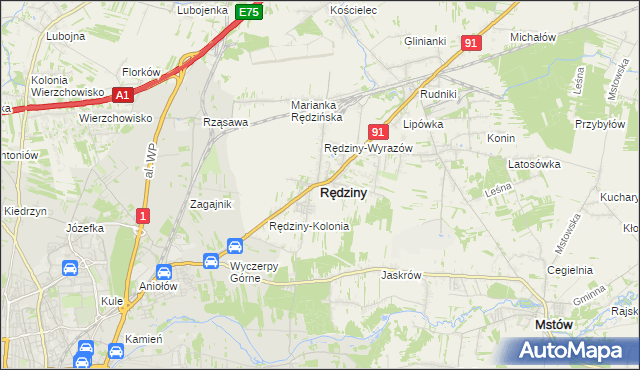 mapa Rędziny powiat częstochowski, Rędziny powiat częstochowski na mapie Targeo