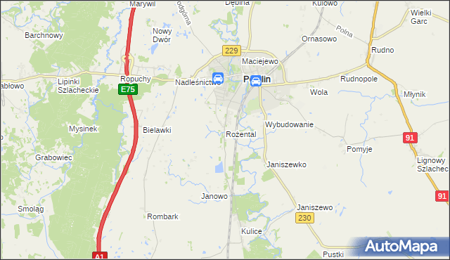 mapa Rożental gmina Pelplin, Rożental gmina Pelplin na mapie Targeo