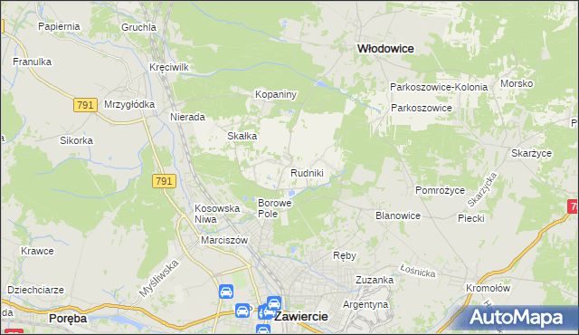 mapa Rudniki gmina Włodowice, Rudniki gmina Włodowice na mapie Targeo