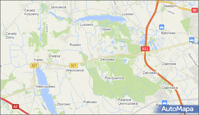 mapa Sierosław gmina Tarnowo Podgórne, Sierosław gmina Tarnowo Podgórne na mapie Targeo