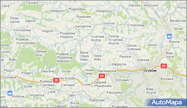 mapa Stara Wieś gmina Grybów, Stara Wieś gmina Grybów na mapie Targeo