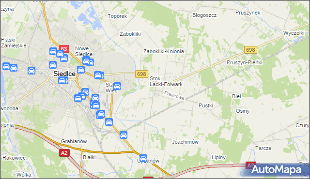 mapa Stok Lacki, Stok Lacki na mapie Targeo