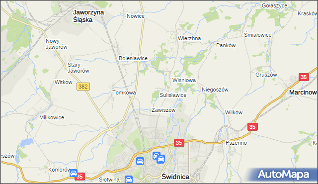 mapa Sulisławice gmina Świdnica, Sulisławice gmina Świdnica na mapie Targeo