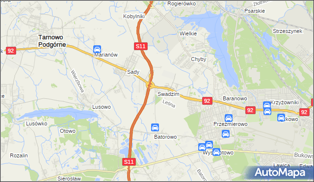 mapa Swadzim gmina Tarnowo Podgórne, Swadzim gmina Tarnowo Podgórne na mapie Targeo