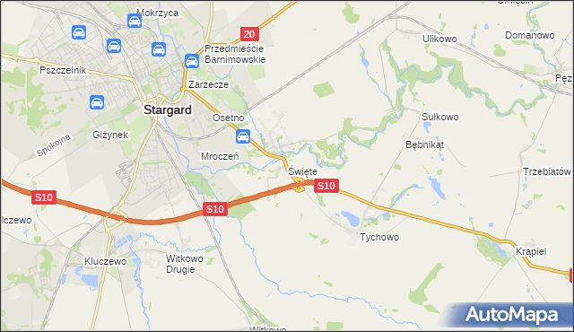 mapa Święte gmina Stargard, Święte gmina Stargard na mapie Targeo