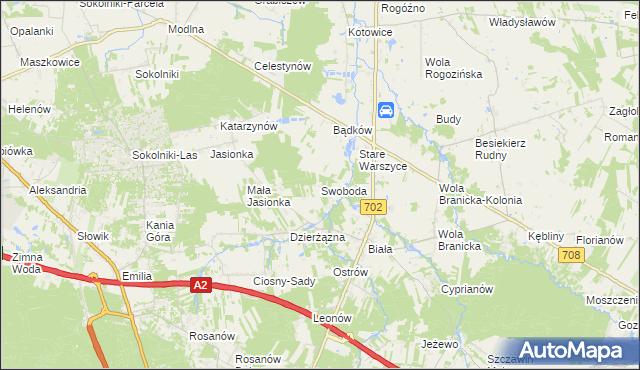 mapa Swoboda gmina Zgierz, Swoboda gmina Zgierz na mapie Targeo