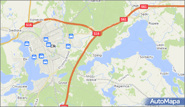 mapa Szeligi gmina Ełk, Szeligi gmina Ełk na mapie Targeo