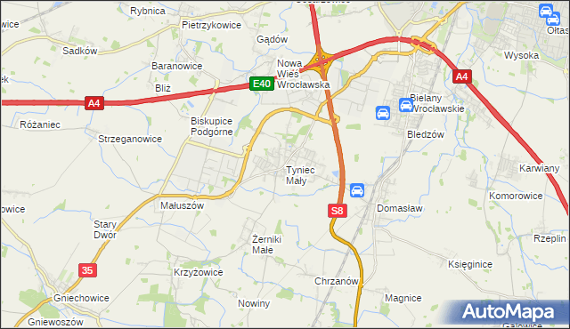 mapa Tyniec Mały, Tyniec Mały na mapie Targeo