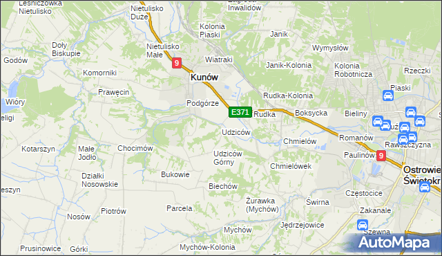 mapa Udziców, Udziców na mapie Targeo