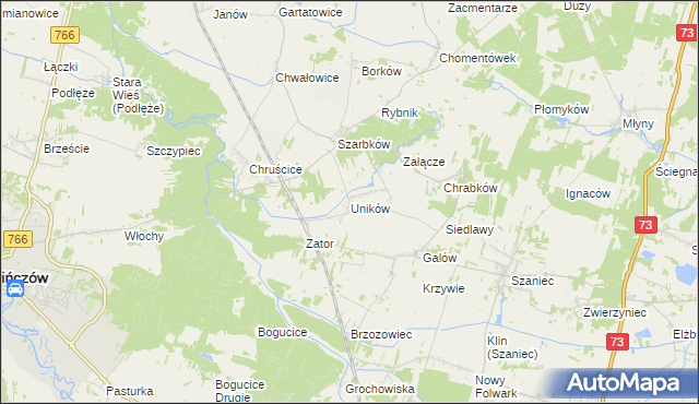 mapa Uników gmina Pińczów, Uników gmina Pińczów na mapie Targeo