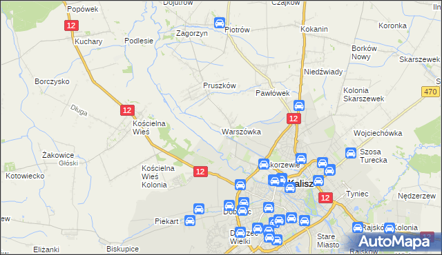mapa Warszówka gmina Blizanów, Warszówka gmina Blizanów na mapie Targeo