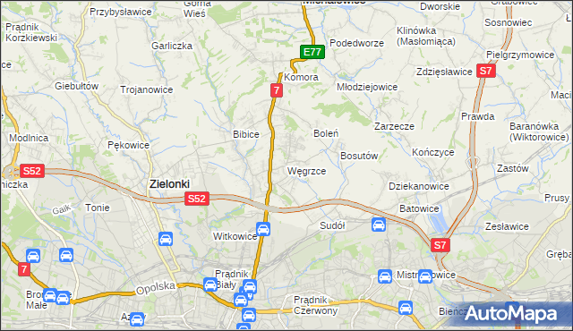 mapa Węgrzce gmina Zielonki, Węgrzce gmina Zielonki na mapie Targeo