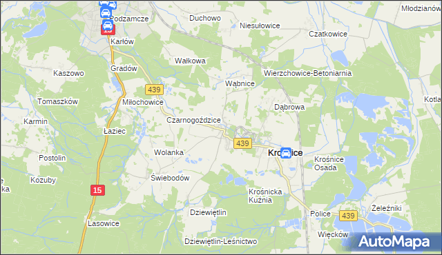 mapa Wierzchowice gmina Krośnice, Wierzchowice gmina Krośnice na mapie Targeo