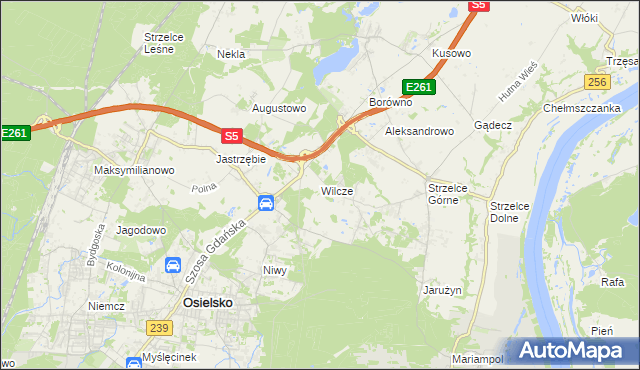 mapa Wilcze gmina Osielsko, Wilcze gmina Osielsko na mapie Targeo