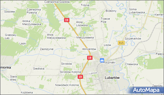 mapa Wincentów gmina Lubartów, Wincentów gmina Lubartów na mapie Targeo