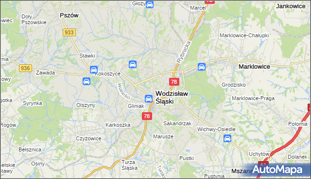 mapa Wodzisławia Śląskiego, Wodzisław Śląski na mapie Targeo