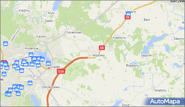 mapa Wójtowo gmina Barczewo, Wójtowo gmina Barczewo na mapie Targeo