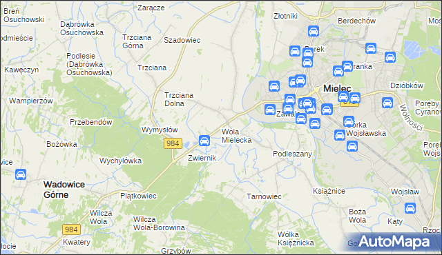 mapa Wola Mielecka, Wola Mielecka na mapie Targeo