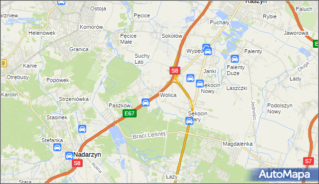 mapa Wolica gmina Nadarzyn, Wolica gmina Nadarzyn na mapie Targeo