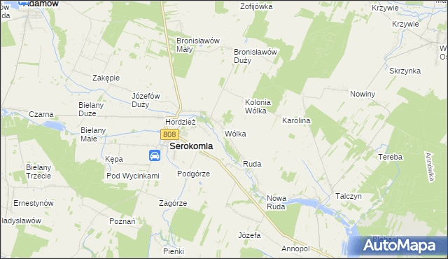 mapa Wólka gmina Serokomla, Wólka gmina Serokomla na mapie Targeo