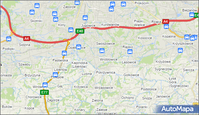 mapa Wróblowice gmina Kraków, Wróblowice gmina Kraków na mapie Targeo