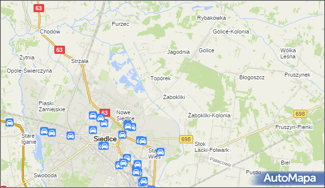 mapa Żabokliki gmina Siedlce, Żabokliki gmina Siedlce na mapie Targeo