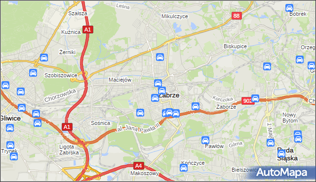 mapa Zabrza, Zabrze na mapie Targeo