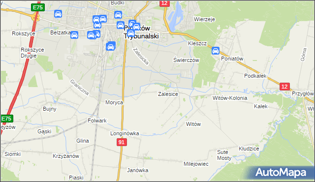 mapa Zalesice gmina Sulejów, Zalesice gmina Sulejów na mapie Targeo