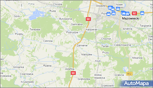 mapa Zamienie gmina Mińsk Mazowiecki, Zamienie gmina Mińsk Mazowiecki na mapie Targeo