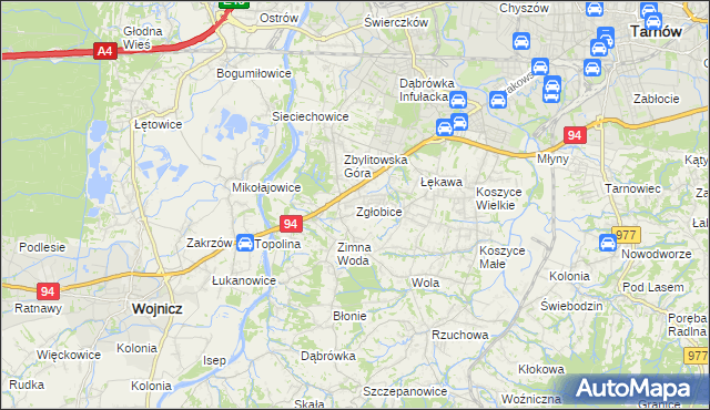 mapa Zgłobice, Zgłobice na mapie Targeo