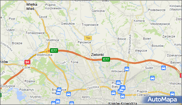 mapa Zielonki powiat krakowski, Zielonki powiat krakowski na mapie Targeo