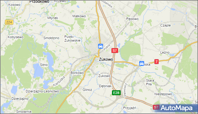 mapa Żukowo powiat kartuski, Żukowo powiat kartuski na mapie Targeo