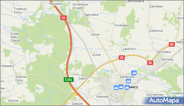 mapa Żylice gmina Rawicz, Żylice gmina Rawicz na mapie Targeo