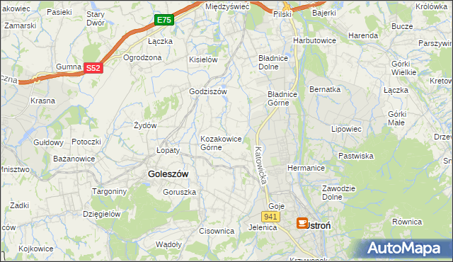 mapa Kozakowice Dolne, Kozakowice Dolne na mapie Targeo