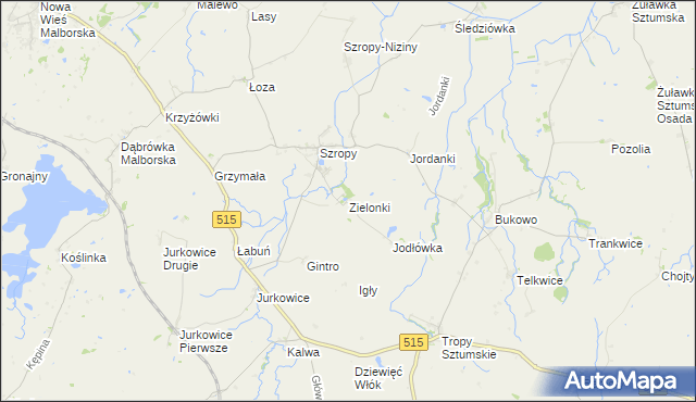 mapa Zielonki gmina Stary Targ, Zielonki gmina Stary Targ na mapie Targeo