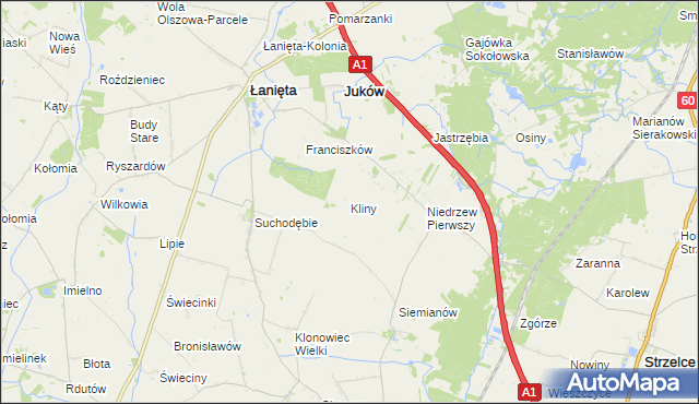 mapa Kliny gmina Łanięta, Kliny gmina Łanięta na mapie Targeo