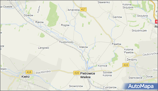 mapa Maków gmina Pietrowice Wielkie, Maków gmina Pietrowice Wielkie na mapie Targeo