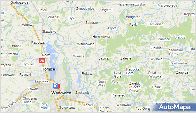 mapa Babica gmina Wadowice, Babica gmina Wadowice na mapie Targeo