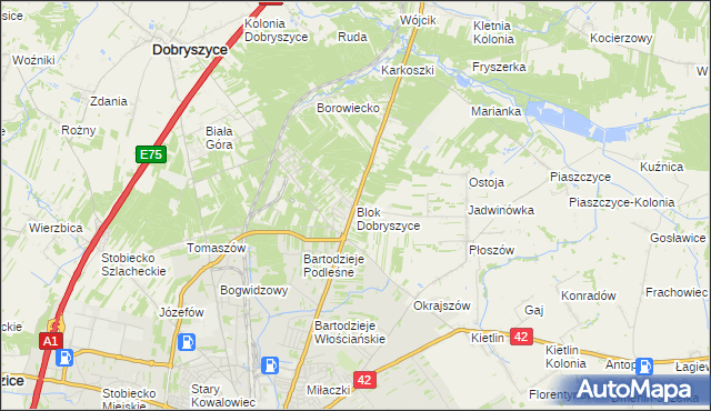 mapa Blok Dobryszyce, Blok Dobryszyce na mapie Targeo