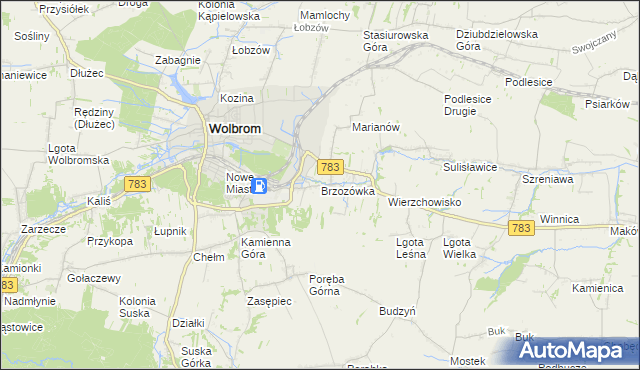 mapa Brzozówka gmina Wolbrom, Brzozówka gmina Wolbrom na mapie Targeo
