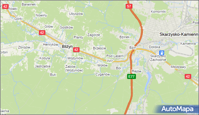 mapa Bugaj gmina Bliżyn, Bugaj gmina Bliżyn na mapie Targeo