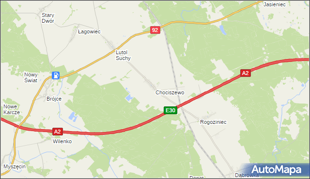 mapa Chociszewo gmina Trzciel, Chociszewo gmina Trzciel na mapie Targeo