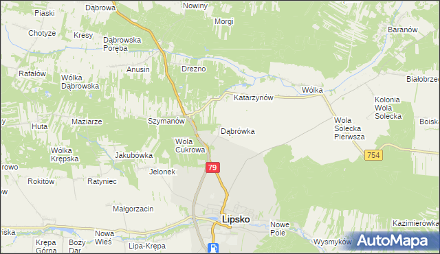 mapa Dąbrówka gmina Lipsko, Dąbrówka gmina Lipsko na mapie Targeo
