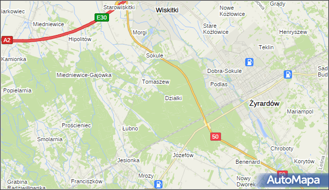 mapa Działki gmina Wiskitki, Działki gmina Wiskitki na mapie Targeo