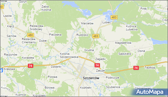 mapa Grudna gmina Szczerców, Grudna gmina Szczerców na mapie Targeo