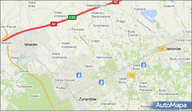 mapa Henryszew, Henryszew na mapie Targeo