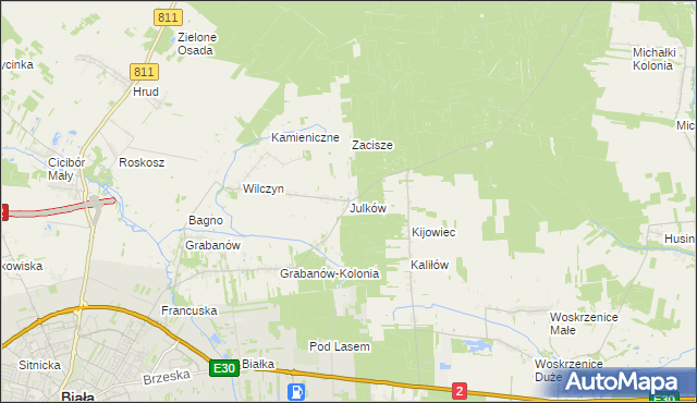 mapa Julków gmina Biała Podlaska, Julków gmina Biała Podlaska na mapie Targeo