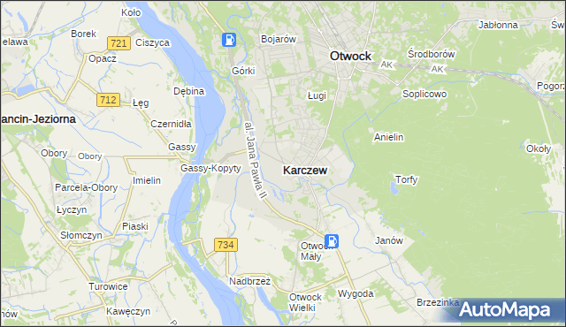 mapa Karczew powiat otwocki, Karczew powiat otwocki na mapie Targeo